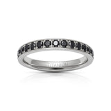 Silver Titanium Ring Full Eternity Black Cubic Zircon Diamonds 3mm