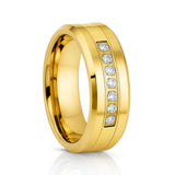 8mm High Polished Gold Tungsten Carbide Wedding Ring W/ 7 CZ Diamonds