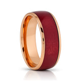 8mm Rose Gold Tungsten Carbide Wedding Ring W/ Salmon Stain Dyed Wood