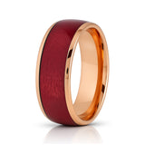 8mm Rose Gold Tungsten Carbide Wedding Ring W/ Salmon Stain Dyed Wood