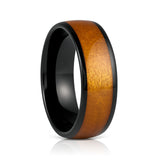 8mm Black Tungsten Carbide Wedding Ring W/ Caramel Fawn Stain Dyed Wood