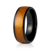8mm Black Tungsten Carbide Wedding Ring W/ Caramel Fawn Stain Dyed Wood
