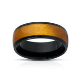 8mm Black Tungsten Carbide Wedding Ring W/ Caramel Fawn Stain Dyed Wood