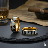 8mm Yellow Gold Tungsten Wedding Ring W/ Black Resin & Gold Shavings Inlay