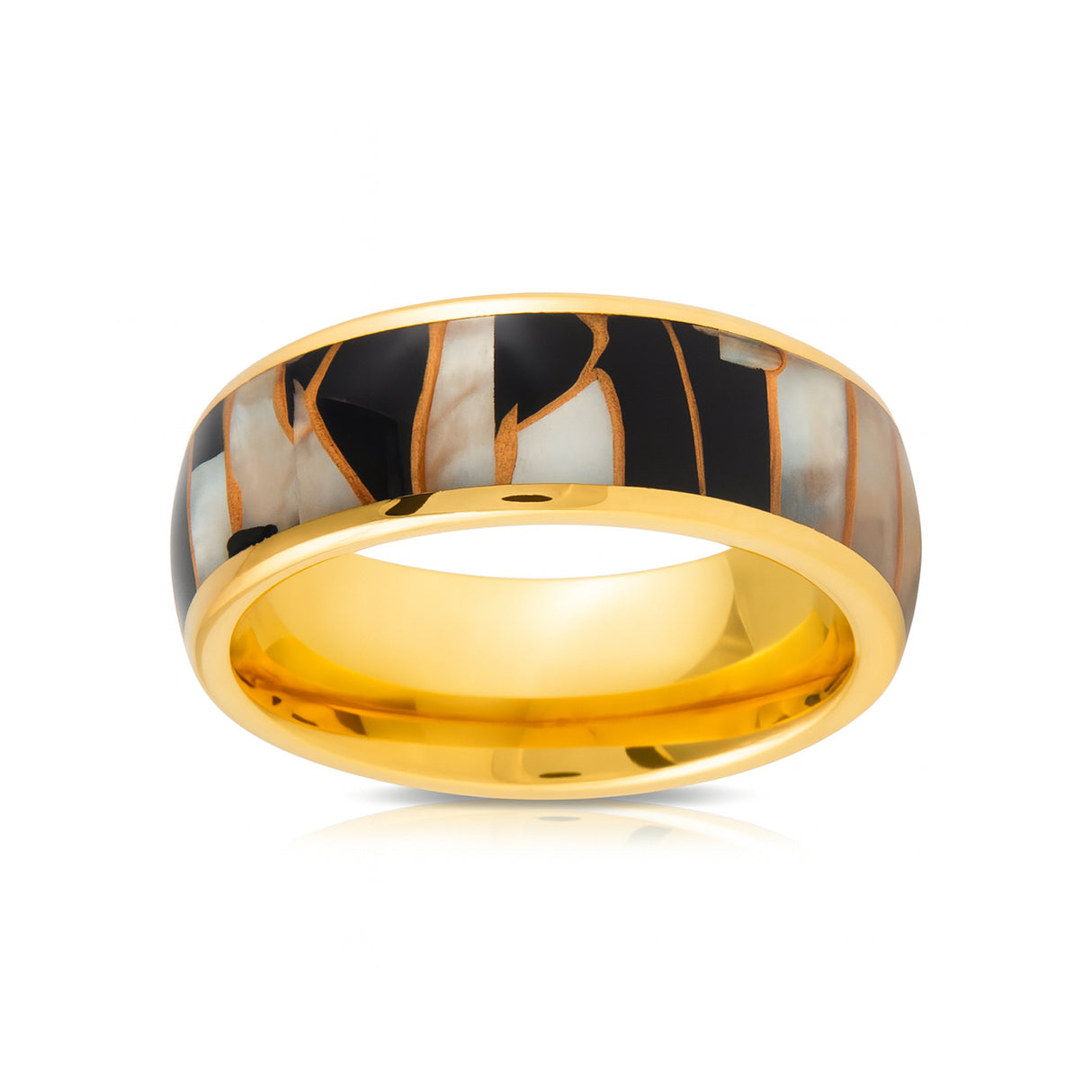 8mm Yellow Gold Tungsten Wedding Ring W/ Black Resin & Gold Shavings Inlay