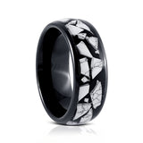 8mm Black Tungsten Carbide Wedding Ring W/ Turquoise Fragments Inlay