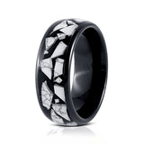 8mm Black Tungsten Carbide Wedding Ring W/ Turquoise Fragments Inlay