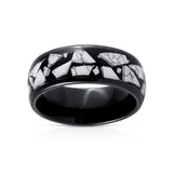 8mm Black Tungsten Carbide Wedding Ring W/ Turquoise Fragments Inlay