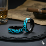 8mm Black Tungsten Carbide Wedding Ring W/ Blue Turquoise Fragments Inlay