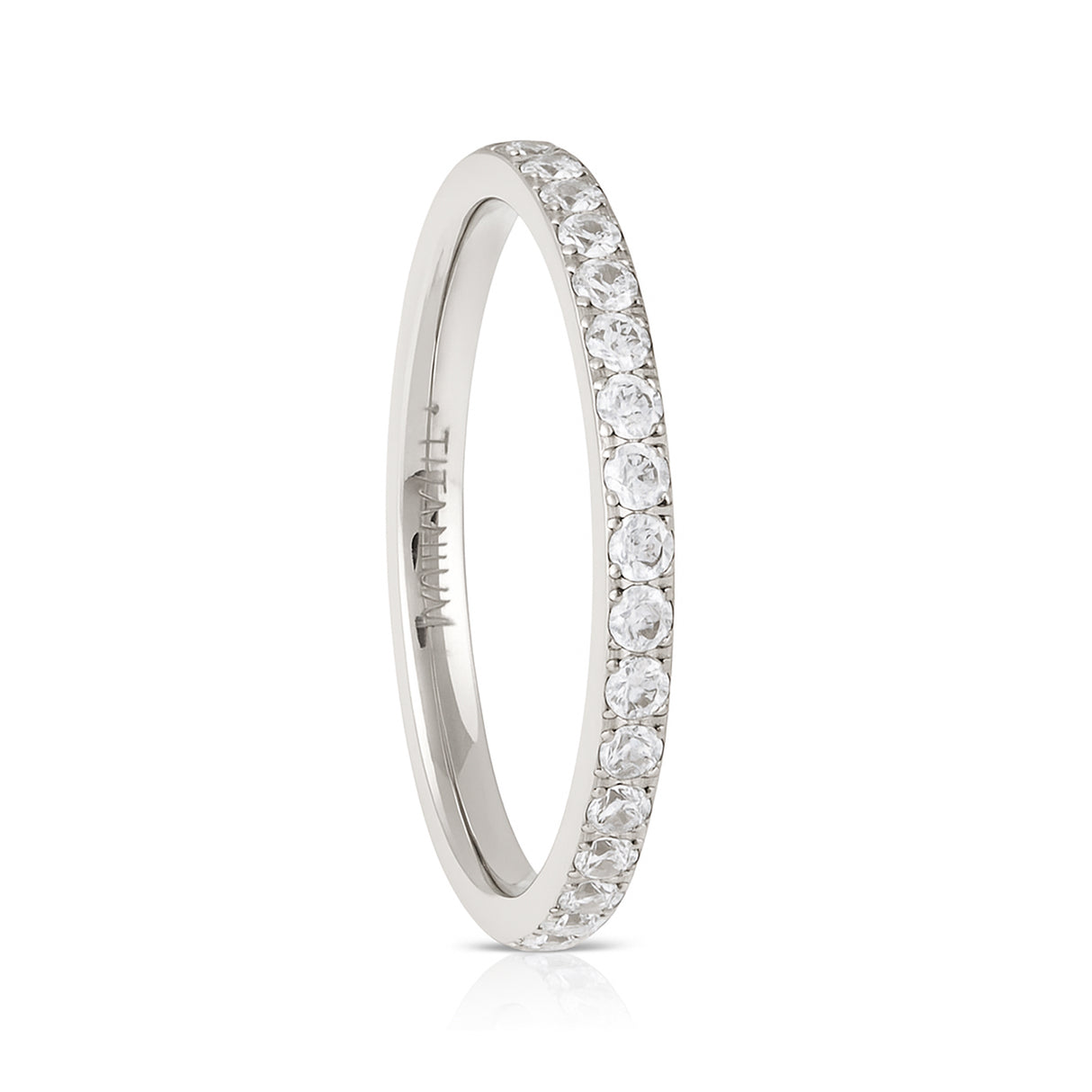Silver Titanium Ring Full Eternity Cubic Zircon Diamonds 2mm
