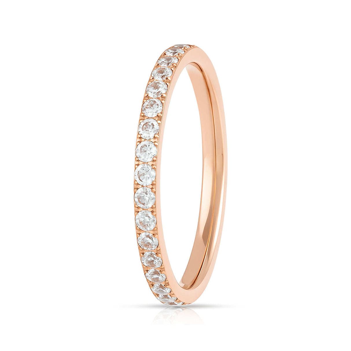 Rose Gold Titanium Ring Full Eternity Cubic Zircon Diamonds 2mm