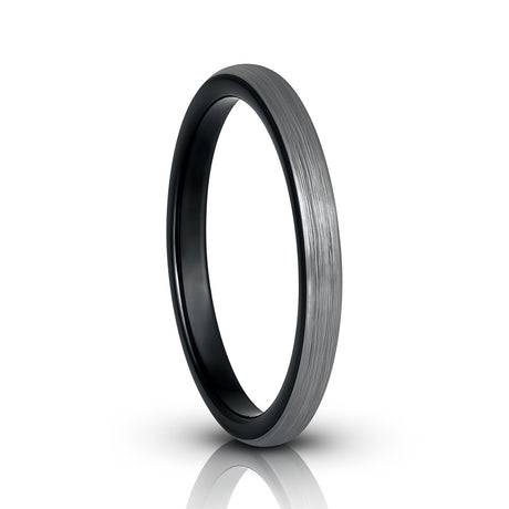 2mm Domed Shape Black & Gun Metal Tungsten Carbide Ring