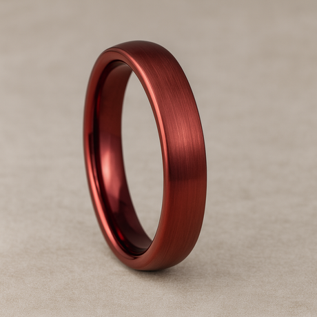 Red Wine Stain Tungsten Carbide Wedding Ring Dome Shape Brushed Center-4mm