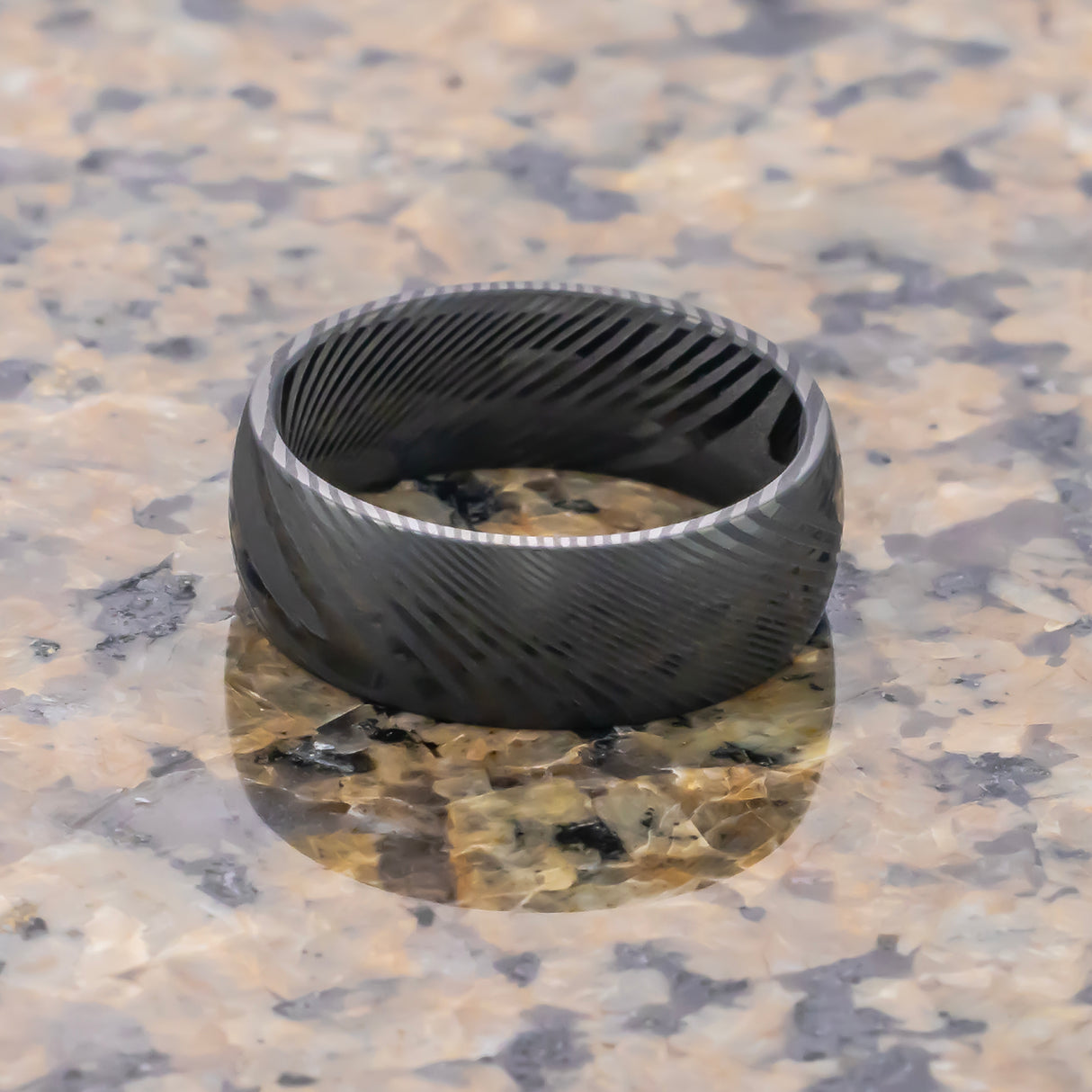 Mens Black Damascus Steel Wedding Band, Dome shape-8mm