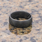 Mens Black Damascus Steel Wedding Band, Dome shape-8mm