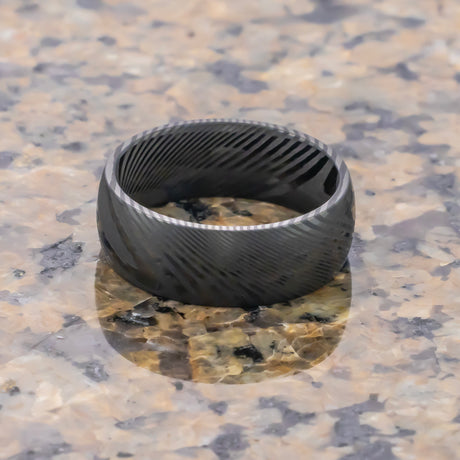 Mens Black Damascus Steel Wedding Band, Dome shape-8mm