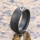 Mens Black Damascus Steel Wedding Band, Dome shape-8mm