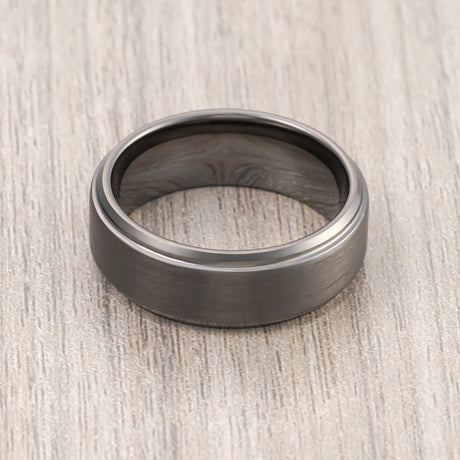 8mm Gunmetal Tungsten Carbide  Wedding Band W/ Stepped Edges