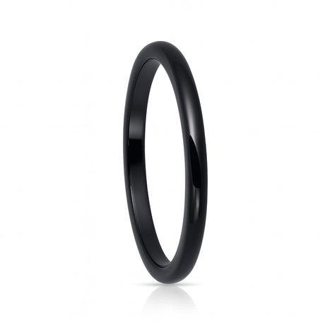 2mm Black Classic Domed High Polish Tungsten Wedding Ring Comfort Fit Band