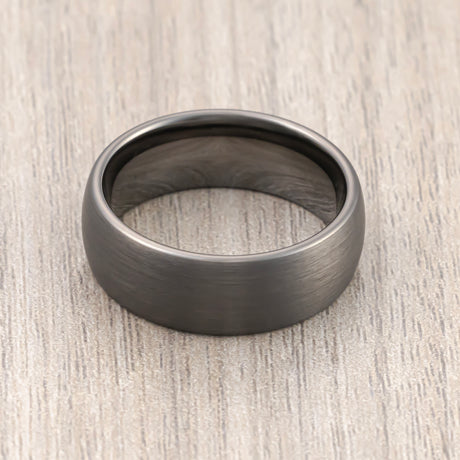 8mm Gunmetal Tungsten Carbide Wedding Band Brushed Center Dome Ring