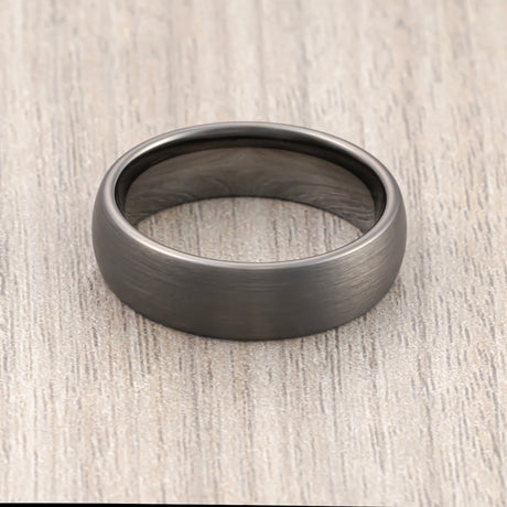 6mm Gunmetal Tungsten Carbide Wedding Band Brushed Center Dome Ring