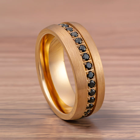 8mm Rose Gold Tungsten Wedding Band With Black Sapphires