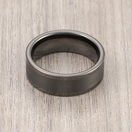 8mm Gunmetal Tungsten Carbide Wedding Band Brushed Center Flat Top