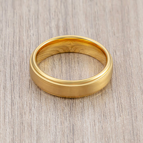 6mm Gold Tungsten Wedding Ring Brushed Finish Stepped Edges Ring
