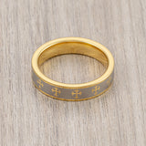 6mm Gold Tungsten Wedding Ring Laser Engraved Crosses Pipe Cut Ring