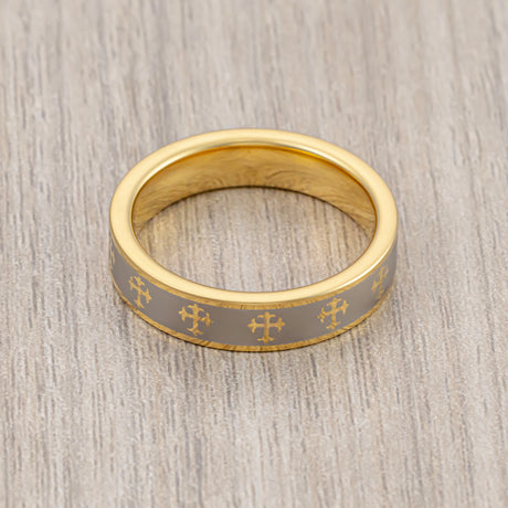 6mm Gold Tungsten Wedding Ring Laser Engraved Crosses Pipe Cut Ring