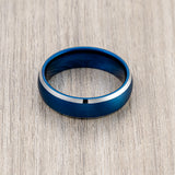 6mm Blue Brushed Dome Tungsten Wedding Band with Polished Edges
