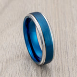 6mm Blue Brushed Tungsten Wedding Band W/ Stepped Edges