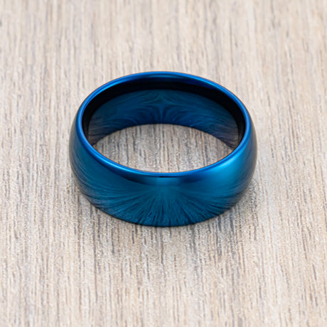 8mm - Blue Tungsten Carbide Wedding Ring, Polished Dome Ring