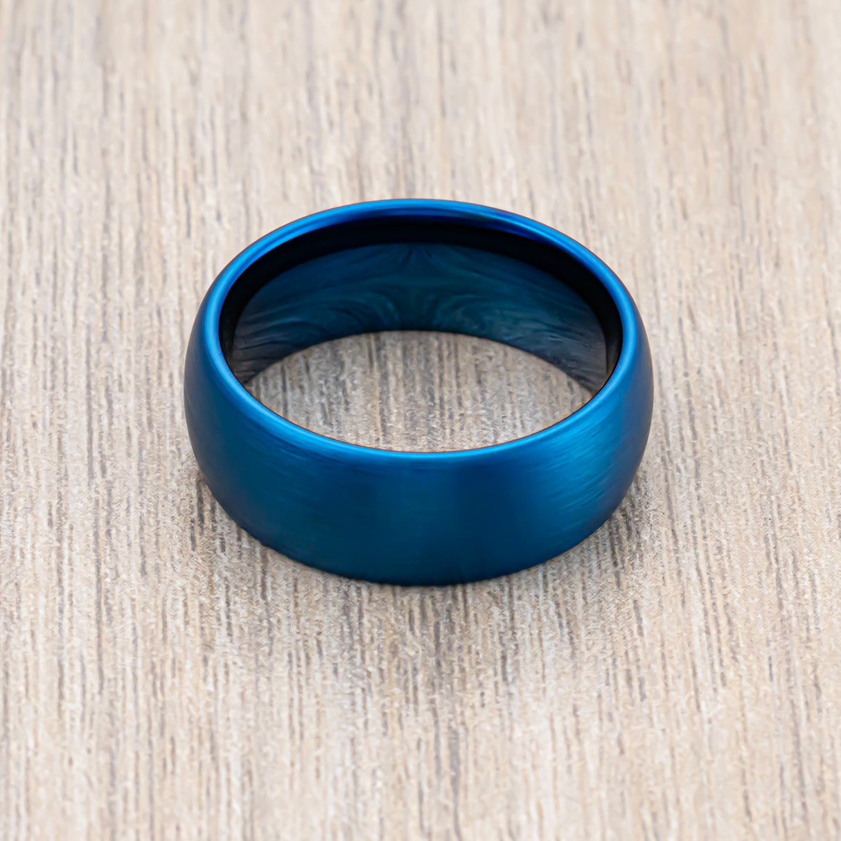 8mm - Blue Tungsten Carbide Wedding Ring, Brushed Dome Ring