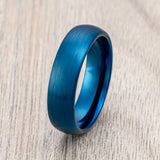 6mm - Blue Tungsten Carbide Wedding Ring, Brushed Dome Ring