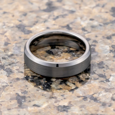 6mm Gunmetal Tungsten Carbide  Wedding Band W/ Beveled Edges