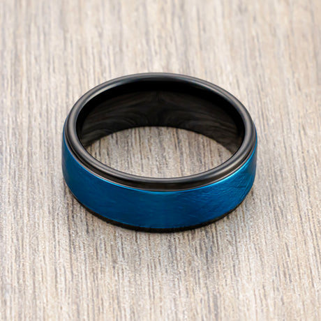 8mm - Black Tungsten Wedding Band  W/ Blue Ice Finish Brushed Center