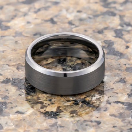 8mm Gunmetal Tungsten Carbide  Wedding Band W/ Beveled Edges