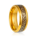 Yellow Gold Titanium Ring with Gold Celtic Design Over Rosewood Inlay – 9mm