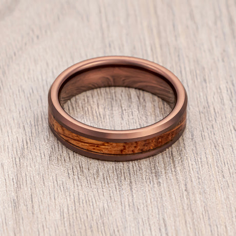 6mm Espresso Brown Tungsten Whisky Barrel Wood Ring