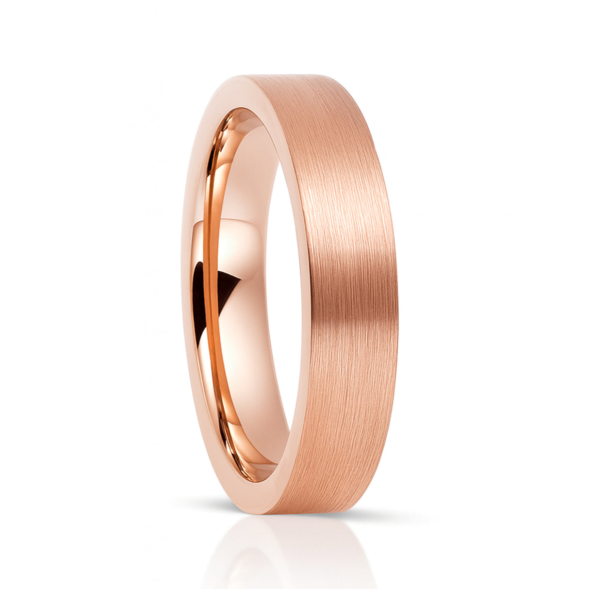 4mm Rose Gold Tungsten Ring Brushed Center Pipe Cut Finish