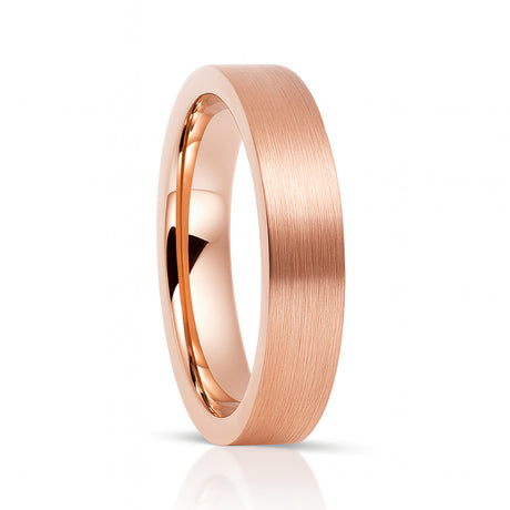 4mm Rose Gold Tungsten Ring Brushed Center Pipe Cut Finish