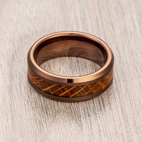 8mm Espresso Brown Tungsten Whisky Barrel Wood Ring