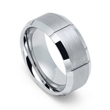 9mm Silver Tungsten Carbide Wedding Ring W/ Vertical Grooves