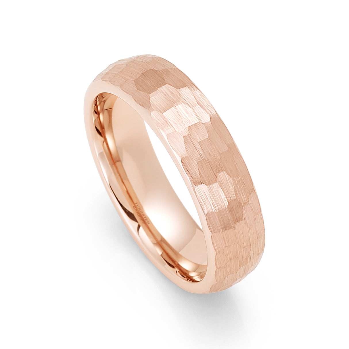 Rose Gold Tungsten Carbide Wedding Ring Hammered Finish Dome Shape - 6mm