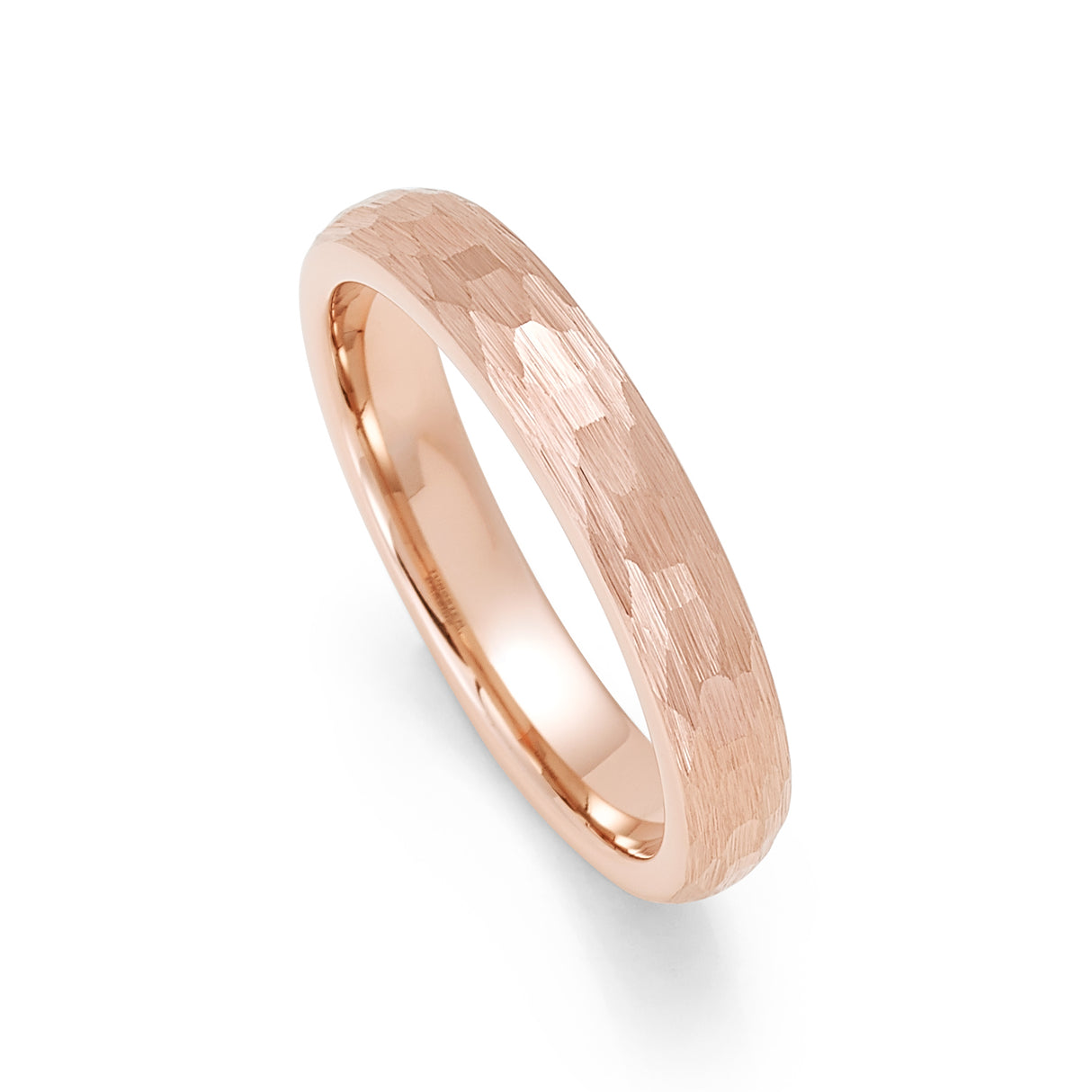 Rose Gold Tungsten Carbide Wedding Ring Hammered Finish Dome Shape - 4mm