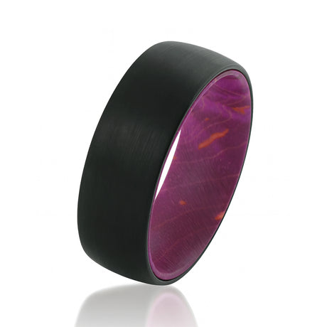 8mm Satin Brushed Black Tungsten Ring W/ Maroon Red Box Elder Wood Inner Band
