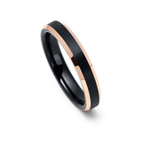 4mm - Black & Rose Gold Tungsten Wedding Band W/ Rose Gold Beveled Edges