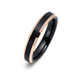 4mm - Black & Rose Gold Tungsten Wedding Band W/ Rose Gold Beveled Edges