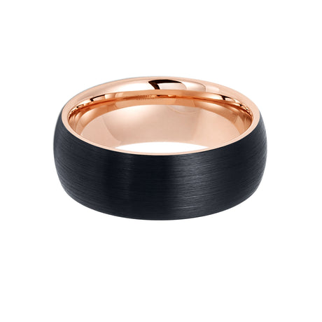 8mm Black & Rose Gold Tungsten Wedding Band Brushed Finish Dome Ring